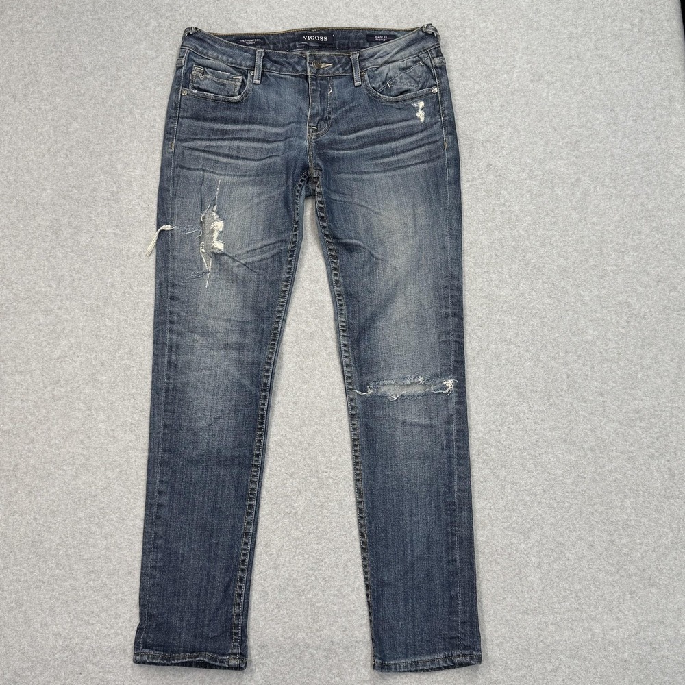 VIGOSS Jeans Womens 29‎ (32x30) Blue Thompson Tomboy Slim Distressed Stretch Low